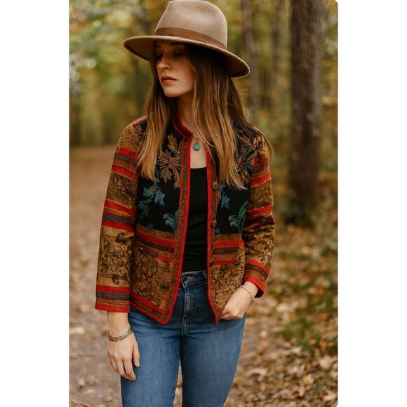 Sag Harbor Tapestry Jacket sz 14 Art to Wear Eclectic Boho Unique Patchwork - Picture 2 of 8